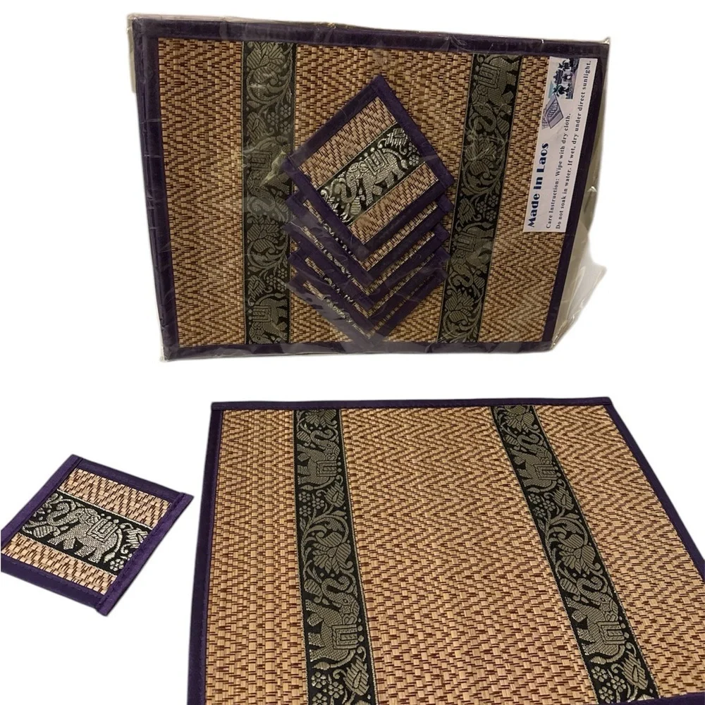Brand new in the bag Hand-Woven Wicker Reed Placemats Coaster Set of  Set of 6